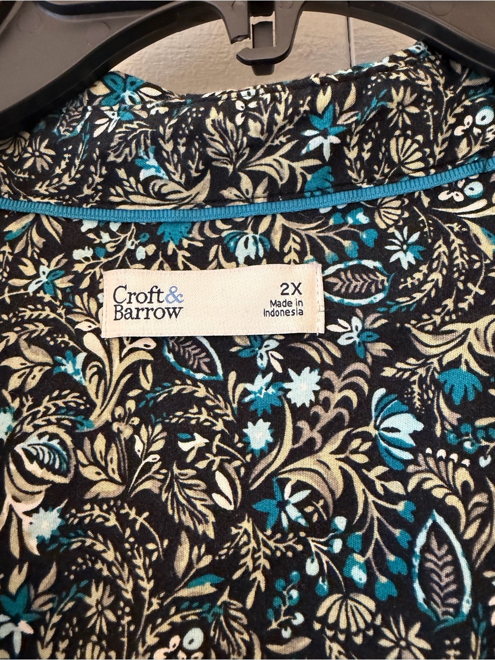 croft & barrow Black shirt with Teal Floral Print - Picture 2 of 6